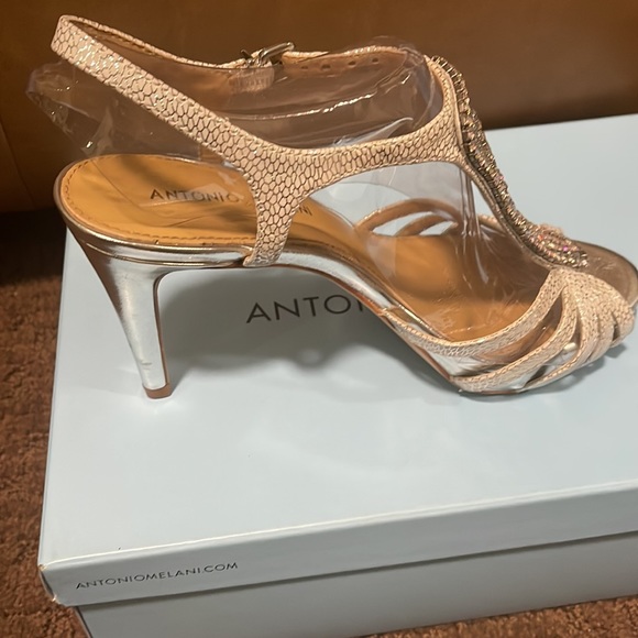 Silver Antonio Nadelle Platform Jeweled Dress Leather sandals - Picture 5 of 6